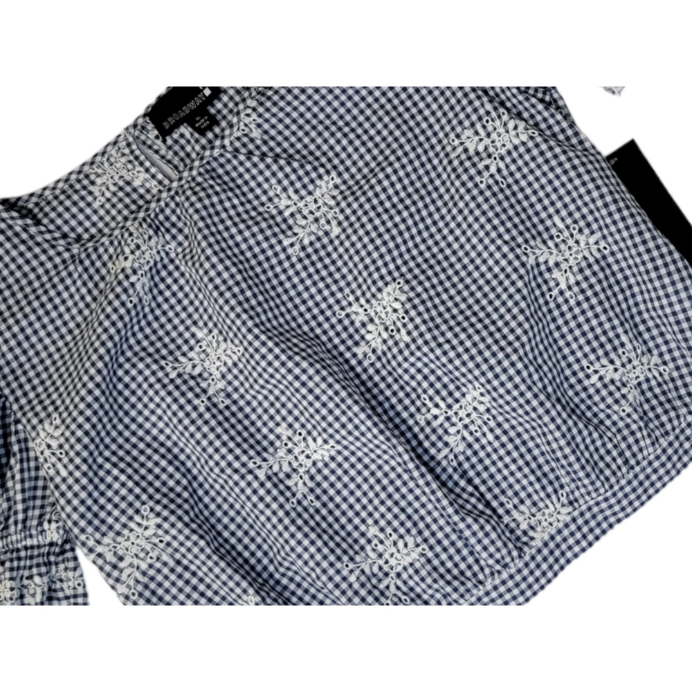 Broadway Women's Check Print Casual Top Blouse Short Sleeve Black/White Size XL